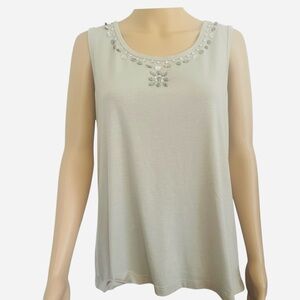 Valerie Stevens taupe casual/semi casual embellished sleeveless top L crystals